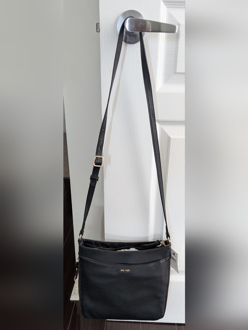 NWT Nine West Black Adjustable Strap Leather Crossbody Bag